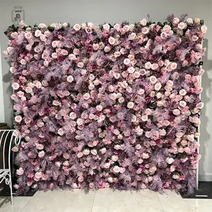 Pink Orchid Blush Rose Flower Curtain Flower Wall Rolling Up Cloth Floral Wall For Wedding Backdrop Decoration