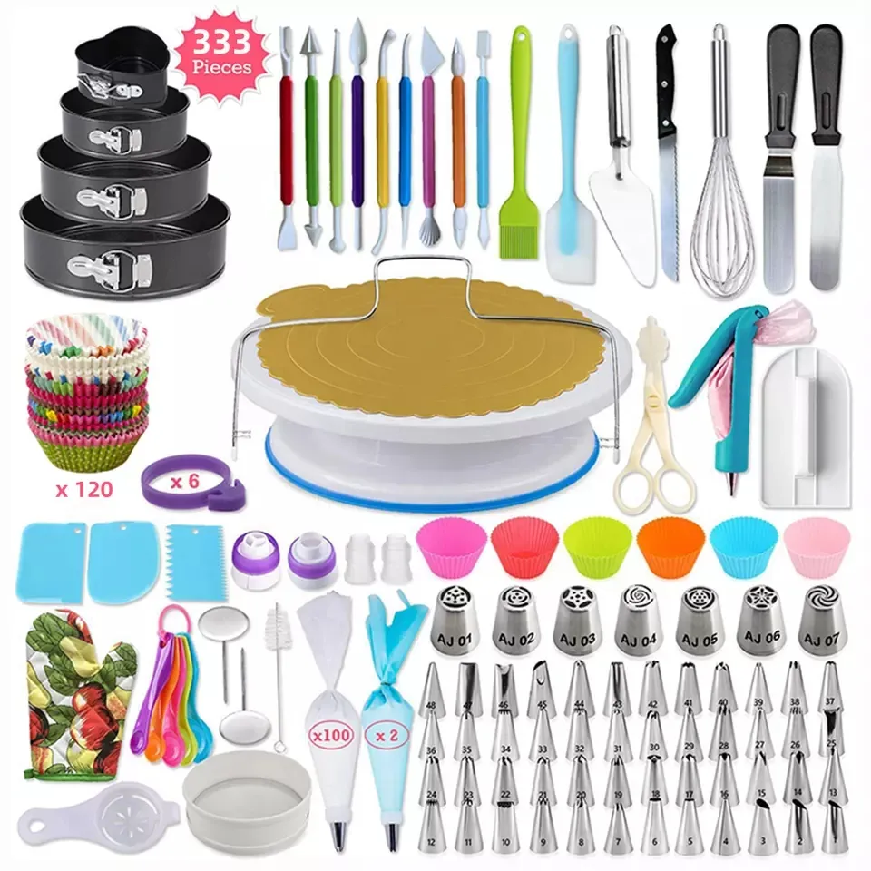 333 Stks/set Taart Draaitafel Bakkerij Patisserie Cake Decorating Gereedschap Kit Draaitafel Bakken Tools Set Piping Nozzle Pastry Tool