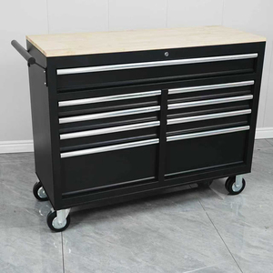 Carrello Portautensili Industriale in Metallo Nero con Sistema di Armadietti Mobili per Garage e <span class=keywords><strong>Officina</strong></span> con Banco da Lavoro e Cassettiera - Product Image 1