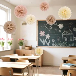 Fleurs en papier de soie pompons bohèmes, décorations neutres marron champagne pour fête prénuptiale, baby shower, mariage, <span class=keywords><strong>anniversaire</strong></span> - Product Image 6