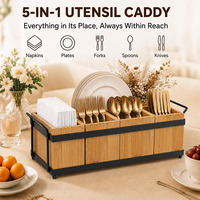Organisateur de Couverts Multifonctionnel en Bambou Étanche, Porte-Service Portable pour Assiettes en Carton, Fourchettes, Cuillères, Couteaux et Serviettes – Idéal pour les Fêtes