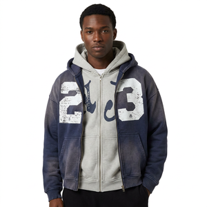 Sudadera con Capucha y Cremallera para Hombre, 100% Algodón, Felpa Francesa, Diseño con Letras NY, Estilo Casual para Otoño, Corte Regular - Product Image 5