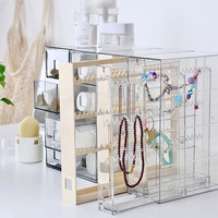 Boîte de rangement à tiroirs en plastique pour bijoux, anti-poussière, support transparent pour boucles d'oreilles, avec crochets multicouches, pour bijoux et rouges à lèvres