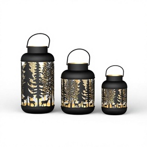 Juego de 3 Faroles Colgantes de Navidad para Decoración Interior Moderna, Resistentes al Calor, de Hierro con Revestimiento Negro, Portavelas para Velas de Té - Product Image 1