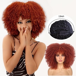 Perruques courtes afro bouclées de haute qualité de 12 pouces avec frange, perruque afro sans colle, <span class=keywords><strong>cheveux</strong></span> ombrés Kinky Bomb <span class=keywords><strong>pour</strong></span> femmes noires - Product Image 1
