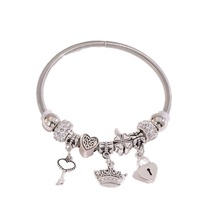 Bracelet tendance unisexe en acier inoxydable/alliage de cuivre, perles DIY en forme d'animaux, style européen et américain, avec strass
