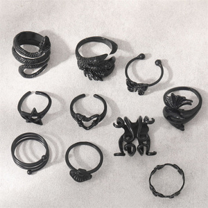 蝴蝶蘑菇星蛇戒指套装朋克饰品10件/套黑色女性戒指 - Product Image 4