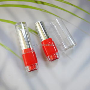 Custom Logo Hot Stamped <b>Plastic</b> Lipstick Tube with Red Base Clear Cap <b>Square</b> Design 3-4g Capacity Empty <b>Container</b> - Product Image 3