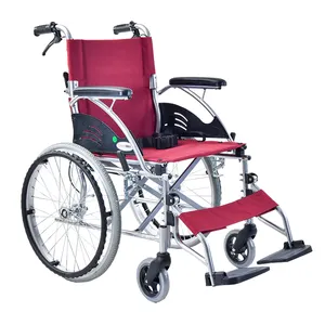 Silla de ruedas plegable ligera manual portátil barata para discapacitados con freno de palanca