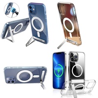 Casing Transparan Anti-Kuning Magnetik dengan Holder untuk iPhone 15 14 13 12 Plus 11 16 Pro Max 17 Air, Dropshipping Casing Ponsel