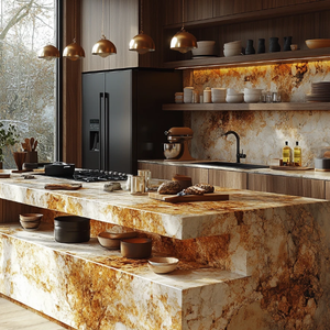 Armoires de cuisine en bois massif de style scandinave, chêne clair, style Shaker, avec comptoirs en marbre - Product Image 5