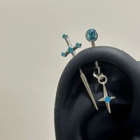 Boucles d'oreilles tendance en forme d'épée bleue pour femme, avec pendentif étoile et boule ronde, bijoux fantaisie