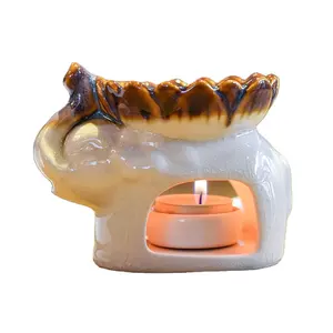 Quemadores de aceite esencial de cerámica de elefante, difusor de Aroma de vela, funde Calentadores de aceite, soporte de luz de té, venta al por mayor
