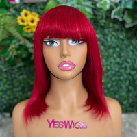 Perruque Courte Bob Colorée en Gros, Faite à la Machine, Cheveux Humains pour Femmes Noires, Perruque Bob Pixie Droite en Cheveux Brésiliens Bruts Sans Colle