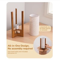 Lampe de bureau compacte de 13,5 pouces en bois de noyer, lampe de chevet cylindrique E26 |   Abat-jour en lin beige