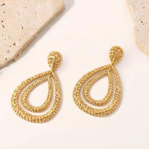 ODM Jewelry Textured Teardrop Dangle Drop <b>Stud</b> Earrings Post Gold Plated Double Layered OverSized Large Waterdrop Earrings - Product Image 2