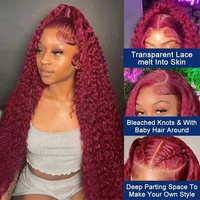 Perruque Lace Front HD couleur Bourgogne 99J Rouge, Cheveux Humains Vierges Vietnamiens à Cuticules Alignées, Texture Kinky Curly, pour Femmes Noires