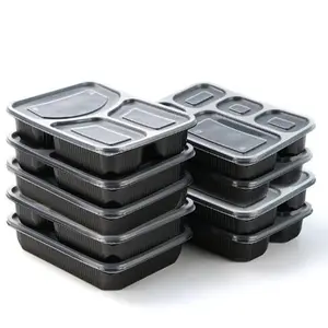 Leakproof 3 Ngăn Thực Phẩm Dùng Một Lần Để Đi Hộp Hộp Nhựa Màu Xanh Lá Cây Bao Bì Container Với Nắp Đậy Cho Thực Phẩm