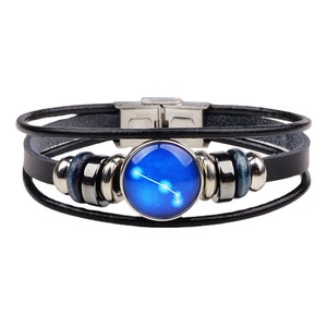 Pulsera Constellation tejida de cuero genuino con bisel de cristal azul, joyería de regalo para hombres y mujeres - Product Image 5