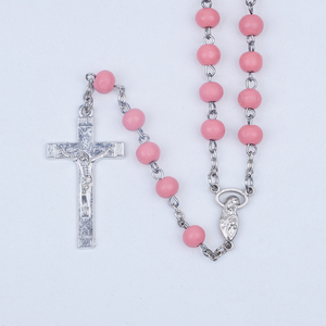 Wooden rosary beads <span class=keywords><strong>rose</strong></span> gold fashion, religious article, Catholic cross - Product Image 1