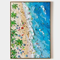 Toile de peinture à l'huile, art mural, vacances à la mer, décoration intérieure, art mural en plâtre, vagues bleues de l'océan, art mural de plage