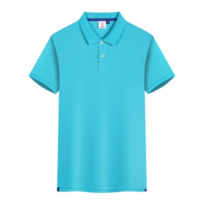 Polo à manches courtes bleu clair, couleur unie, respirant, tricoté, vêtements décontractés pour hommes - Product Image 3