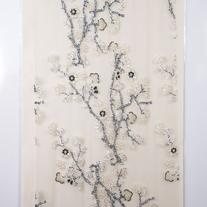 قماش دانتيل مطرز بالزهور على الطراز الفرنسي مع خرز وترتر - Product Image 3