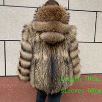 HUA QIU MEI SI Vente en gros Manteau d'hiver pour femmes à capuche verticale en vraie fourrure de raton laveur, élégant et long, style tendance