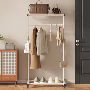 Clothes Rack Floor Standing Metal Drying Rack With Shelf And <b>Basket</b> For Bedroom <b>Storage</b> Mobile Design Rectangle Shape - Product Image 3