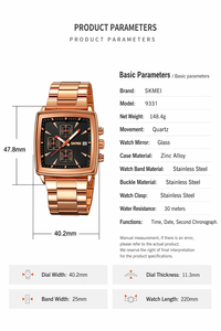 <span class=keywords><strong>Reloj</strong></span> <span class=keywords><strong>de</strong></span> Cuarzo Cuadrado VVS para Hombre, Resistente al Agua, Moderno, con Esfera Grande Luminiscente - Product Image 5