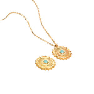 2022 nueva moda Acero inoxidable azul turquesa sol brillo colgante collar Color dorado deslustre libre impermeable enlace corazón bodas - Product Image 1