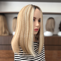 Perruque médicale juive Sheitel en cheveux humains vierges européens blonds balayage, avec dessus en soie, lisse, casher, pour femmes, vente en gros