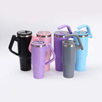 Gobelet isotherme blanc en acier inoxydable de 40 oz avec poignée amovible et paille rabattable, bouchon anti-fuite, pour l'extérieur, la voiture et les voyages