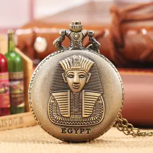 埃及法老设计仿古青铜旧石英怀表，带离岸价钟项链链