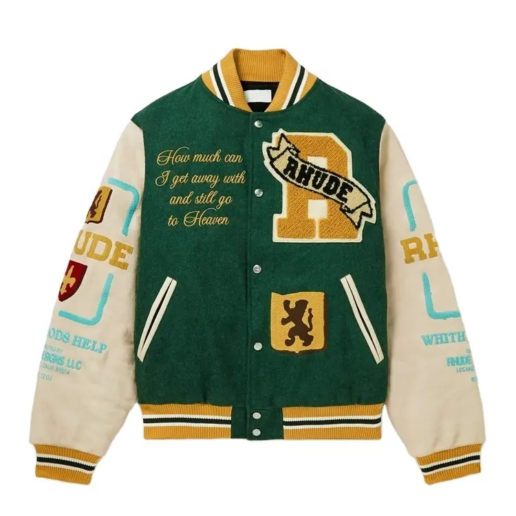 Vigour Custom chenille embroidery leather sleeve baseball letterman varsity jacket for men
