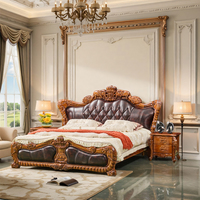 Lit double de luxe en cuir d'ébène de style européen, lit queen-size en bois massif sculpté, modèle 2303 pour villa et chambre de mariage