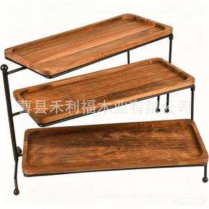 ถาดวางของหลายชั้นไม้กระถินณรงค์ 3 ชั้น โครงเหล็กทรงสี่เหลี่ยม สำหรับจัดแสดงอาหาร เบเกอรี่ และเสิร์ฟในงานปาร์ตี้ - Product Image 2