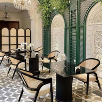 Solution de design d'intérieur tout-en-un, table de salle à manger de luxe pour restaurant et hôtel, plateau en faux marbre durable et écologique, usage commercial
