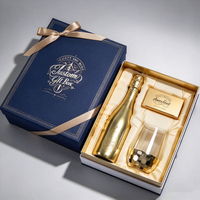 Boîte cadeau rigide pour vin avec insert floqué, couvercle à charnière, emballage pour spiritueux avec dorure à chaud, pour une seule bouteille de liqueur ou de brandy