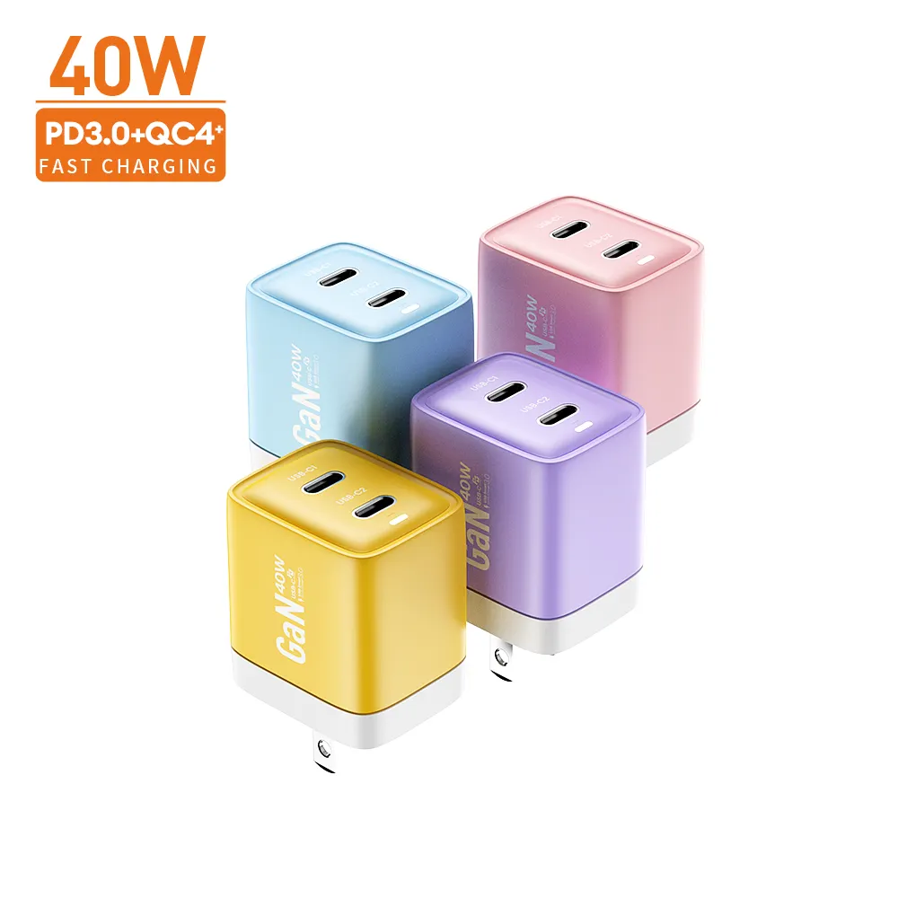 2023 New Products 40W GAN Dual USB-C PD Fast Type C Charger Univasal Chargers Port Phone Super Mini USB C Wall Charger