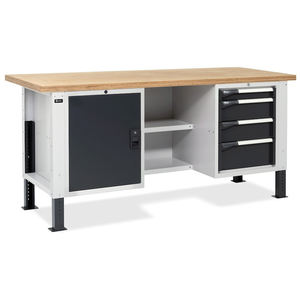 Banco de trabajo ajustable Fami Master BR 200cm con tapa de madera, 4 cajones, armario y Media estantería - Product Image 1