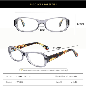 Sunray Vintage Retro Eco Friendly Acetate Handmade Lightweight Durable Classic Unisex Clear Lens Optical Eyeglasses <b>Frames</b> - Product Image 4