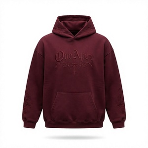 เสื้อฮู้ดดี้ปักลายสีแดงเลือดหมูสำหรับผู้ชาย ผ้าฝ้ายพรีเมียมเนื้อนุ่ม สไตล์สตรีทแวร์ สั่งทำโลโก้ได้ ขายส่ง แฟชั่น - Product Image 1