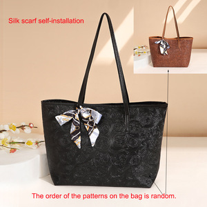 Facile da prendere senza cerniera di grande capacità Design semplice Tote Bag da donna Laptop in pelle intagliata con motivi a tracolla senza sciarpa di seta - Product Image 2