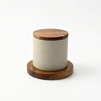 Boîte à sel de l'Himalaya en céramique Kasa Wood avec couvercle et cuillère, récipient de rangement naturel pour le sucre, les épices ou le café