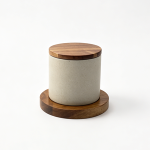 Boîte à <span class=keywords><strong>sel</strong></span> de l'Himalaya en céramique Kasa Wood avec couvercle et cuillère, récipient de rangement naturel pour le sucre, les épices ou le café - Product Image 1