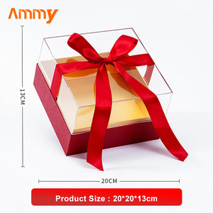 Ammy-caja de acrílico transparente con forma de corazón para pastel de boda, caja de regalo cuadrada circular con lazo de mano - Product Image 4