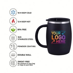Custom logo 14oz Cold Drinks <b>Coffee</b> Cups With Spill Resistant Lid Strong Handle Stainless Steel Insulated Travel <b>Coffee</b> Mugs - Product Image 5