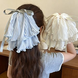 Pince à Cheveux Haut de Gamme pour Femme, Bleu Radiant et Bleu Glacé, avec Nœud et Perle, pour Queue de Cheval et Demi-queue de Cheval, Vente Directe Travel Direct - Product Image 1