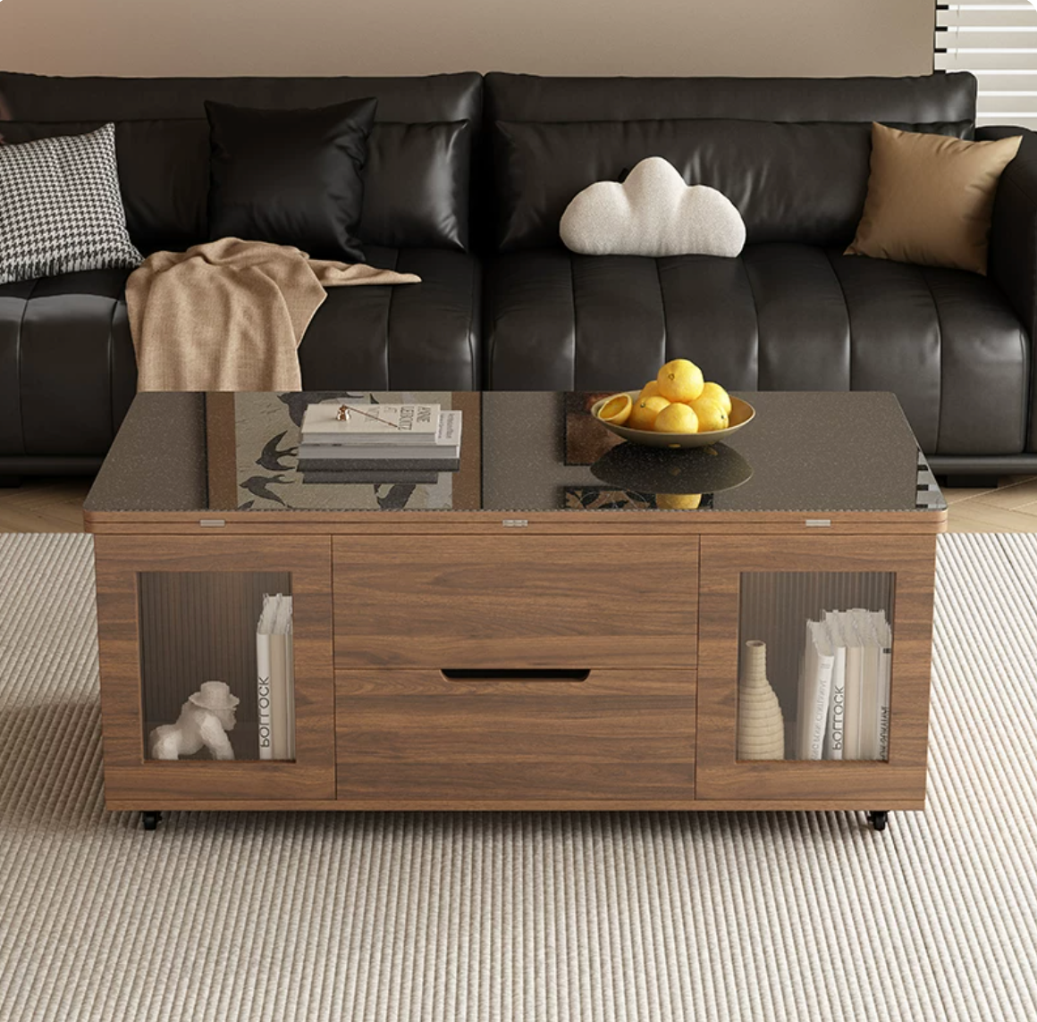 Vidrio negro 100x60, 4 taburetes (vidrio opcional)